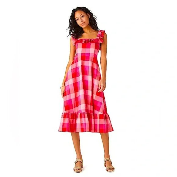 kate spade Dresses & Skirts - kate spade Pink and Red Gingham Midi Dress